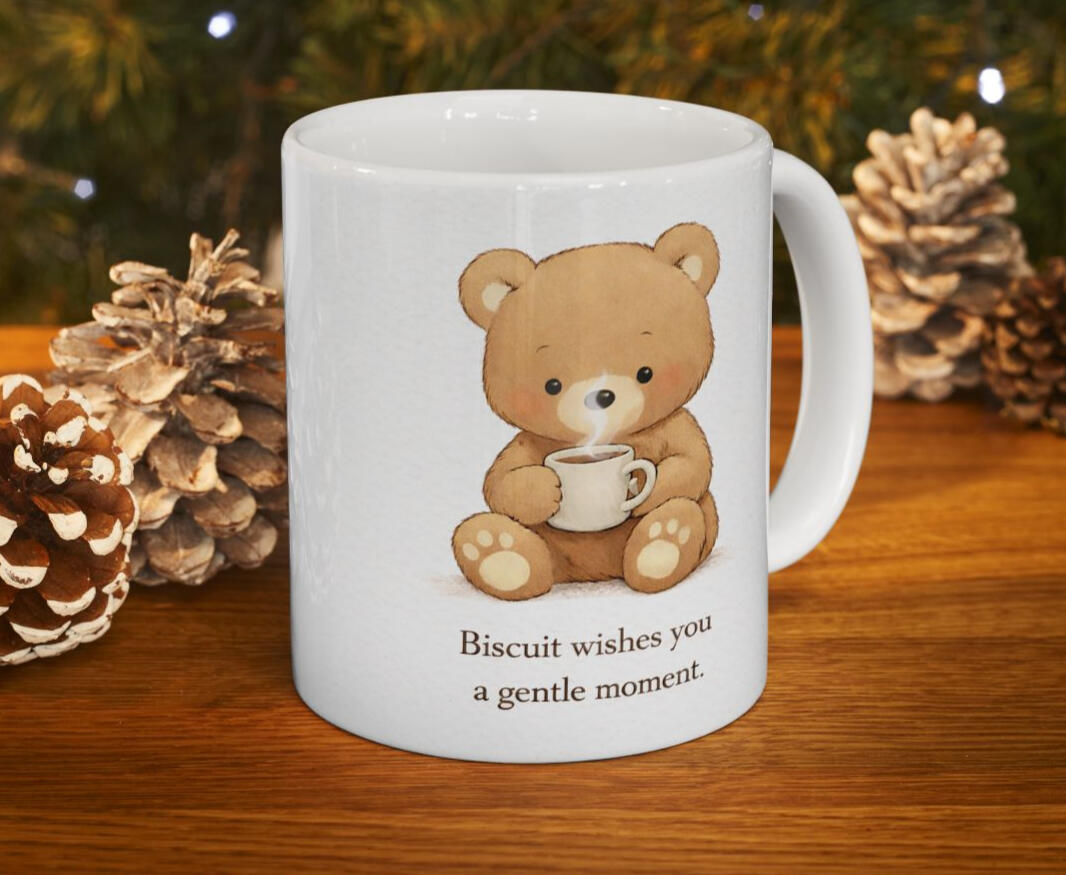 Enjoy your hot tea or coffee in a gentle moment with Biscuit